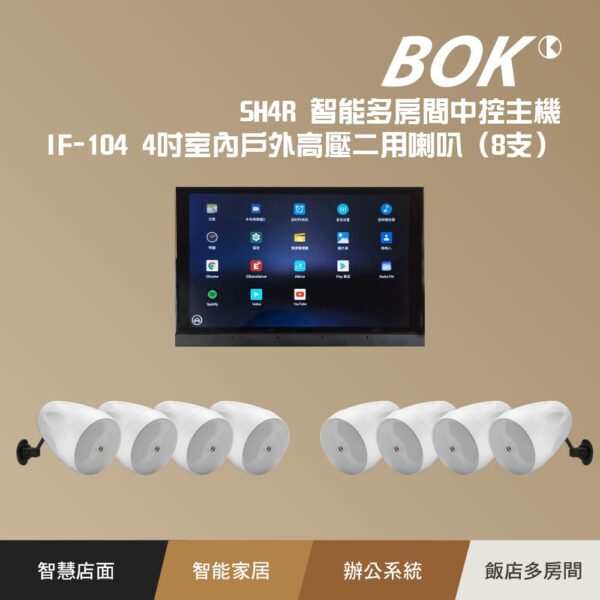 SH4R 智能多房間中控主機+ IF-104 4吋室內戶外高壓二用喇叭（8支）：圖片 2